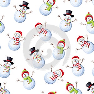 Christmas seamless pattern with snowmen. Vector illustration.