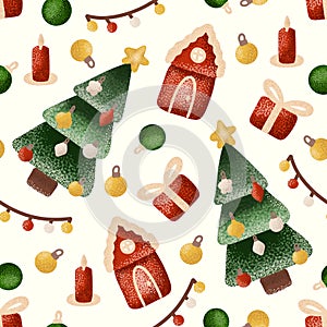 Christmas seamless pattern with tree holiday design, xmas background