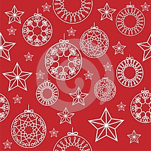 Christmas seamless pattern vector. Delicate paper cut like texture.