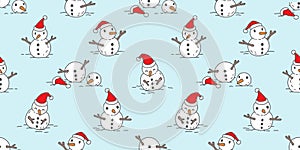 Christmas seamless pattern vector Snowman Santa Claus snow winter scarf isolated Holiday repeat tile background