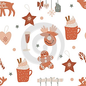 Christmas seamless pattern of vector winter decorative objects