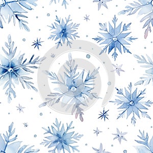 Christmas seamless pattern with watercolor snowflake isolated on white background