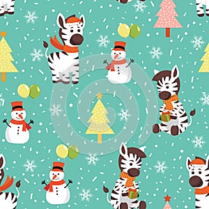 Christmas seamless pattern with zebra background, Winter pattern with christmas party, wrapping paper, winter greetings, web page