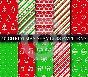 Christmas seamless patterns collection. New year texture. Xmas, candycane lollipop and geometric. Holiday wrapping paper