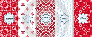 Christmas seamless patterns collection. Vector set of winter holiday backgrounds