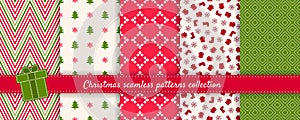 Christmas seamless patterns collection. Vector set of winter holiday backgrounds