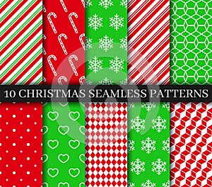 Christmas seamless patterns collection. Xmas New year texture. Seamless ornament with polka dot, snowflakes, geometric