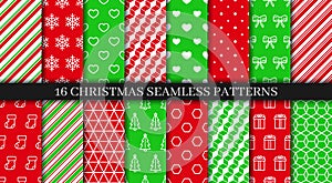 Christmas seamless patterns set. New year texture collection. Holiday wrapping paper. Vector