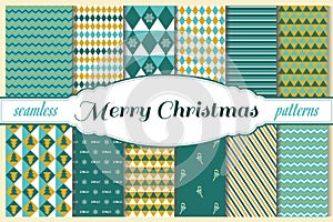 Christmas seamless patterns set. Winter scandinavian backgrounds for New Year, Christmas, holidays