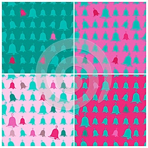 Christmas seamless patterns with silhouette bells.