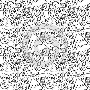 Christmas seamless simple kidÃ¢â¬â¢s pattern with line art objects on white background for wallpaper