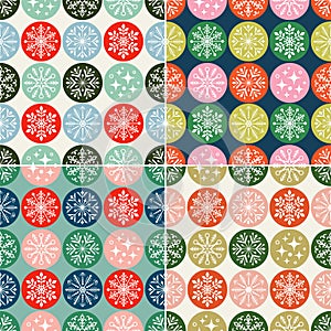 Christmas seamless snowflakes pattern with geometric motifs and ornaments