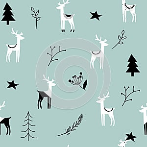 Christmas seamless strip pattern. Scandinavian motives. Nordic ornament with deer.