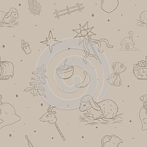 Christmas seamless vector pattern for gift paper with ukrainian christmas traditions and elements
