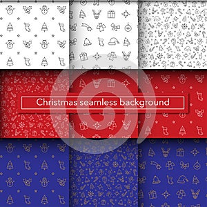 Christmas seamless vector pattern. Gift, present wrapping paper. Xmas texture winter ornament background. Holiday celebration