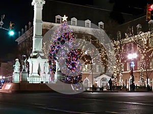 Christmas season - nighttime, downtown Lancaster, PA