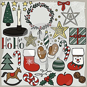 Christmas Season Winter Holiday Doodle colorful elements for web digital projects and bullet journal