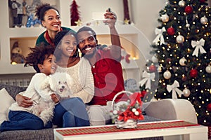 Christmas selfie - Afro American family making selfie