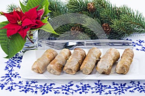 Christmas serving of meat rolls