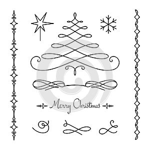 Christmas set of calligraphic decorative elements