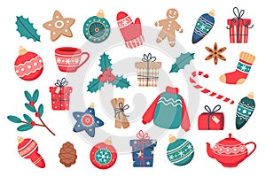 Christmas set of cute elements, vector illustration