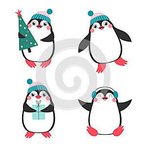 Christmas set with cute penguins.