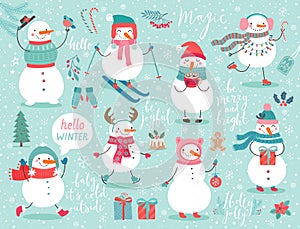 Christmas set with cute snowmen.