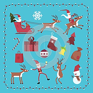 Christmas set of decoration elements for postcard