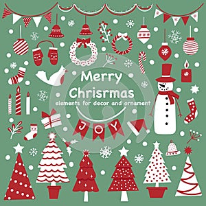 Christmas set. Design elements, children\'s. Cute cartoon style. New Year cards