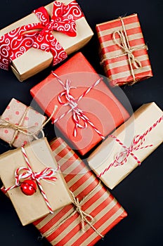 Christmas set with gifts in craft paper
