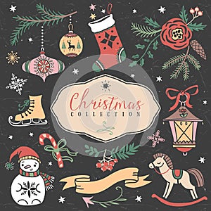 Christmas set of hand drawn festive illustrations.