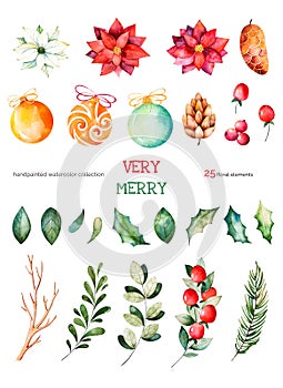 Christmas set with 25 handpainted clipart photo