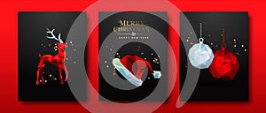 Christmas set red low poly abstract 3d decoration