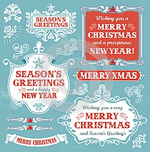 Christmas set - retro labels, banners and signs