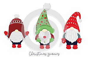 Christmas set with Scandinavian gnomes. Illustrations of Nordic folklore creature Nisse, Tomte. Christmas Gnome