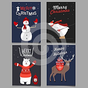 Christmas set with wild animals vector illustration