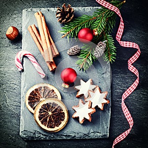 Christmas setting with seasonal holiday baking