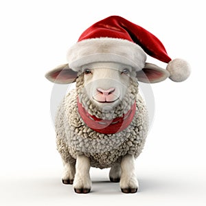 Christmas Sheep With Santa Hat - 3d Rendering