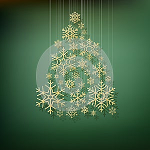 Christmas shining fir tree made from gold snowflakes. Elegant card template. EPS 10