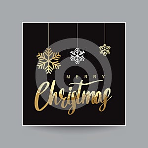 Christmas Shining gold and white Snowflakes. Lettering Merry Christmas greeting card vector Illustration design.