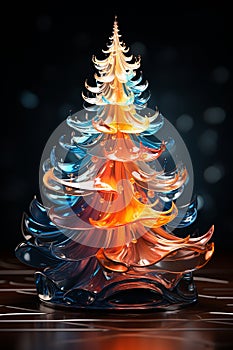 Christmas shiny tree from colorful glasson black background. Desing for card, print, backdrop.