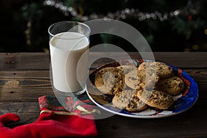 Christmas shoe, cookies and a glass of milk