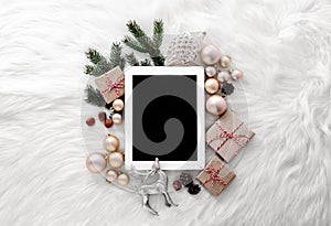 Christmas shopping online concept with white tablet