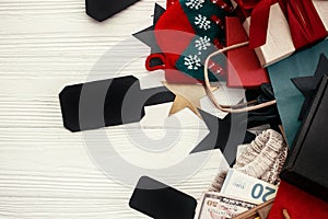 Christmas shopping and seasonal sale. Credit cards and money in