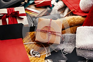 Christmas shopping and seasonal sale. Gift box with empty black