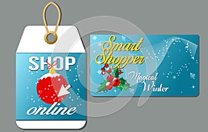 Christmas shopping.Smart shopper card and label online shopping