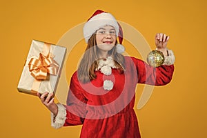 christmas shopping time. teen girl feel happiness. sale for presents and gifts. happy santa claus child. smiling kid in