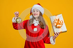 christmas shopping time. teen girl feel happiness. sale for presents and gifts. happy santa claus child. smiling kid in