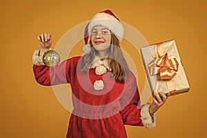 christmas shopping time. teen girl feel happiness. sale for presents and gifts. happy santa claus child. smiling kid in