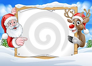 Christmas Sign Reindeer and Santa Background